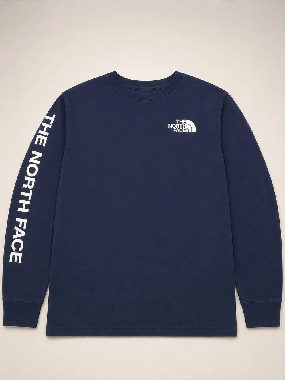 The North Face Men’s Long Sleeve Shirt Navy Blue Logo Sleeve Graphic Crewneck